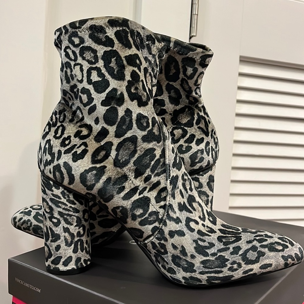 Grey velvet booties